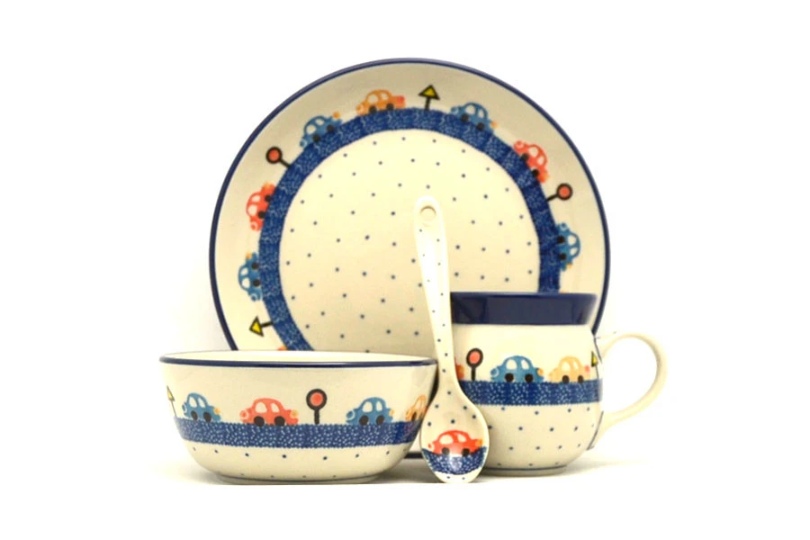 Polish Pottery 4-pc. Little Ones Set - Cars And Trucks