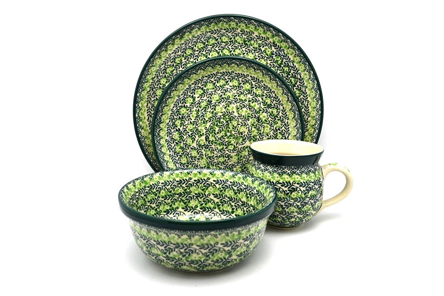 Polish Pottery 4-pc. Place Setting With Standard Bowl - Irish Meadow