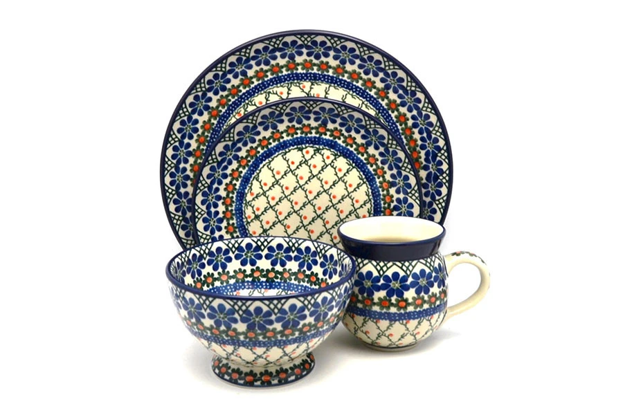 Polish Pottery 4-pc. Place Setting With Standard Bowl - Primrose 3 Polish Pottery 4-pc. Place Setting With Standard Bowl - Primrose