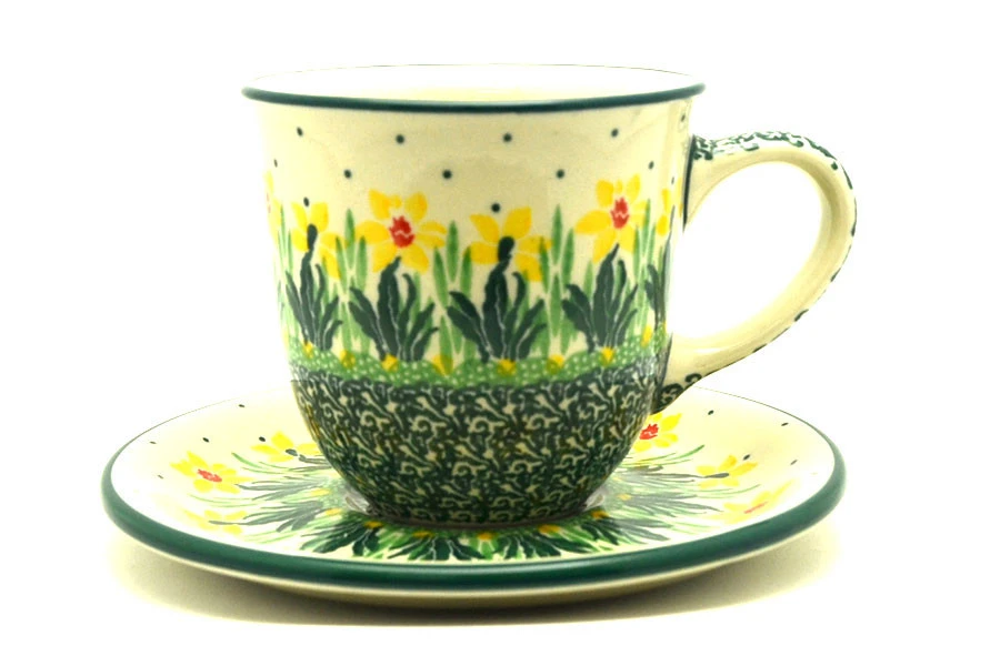 Polish Pottery 8 Oz. Cup & Saucer - Daffodil