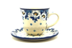 Polish Pottery 8 Oz. Cup & Saucer - White Poppy