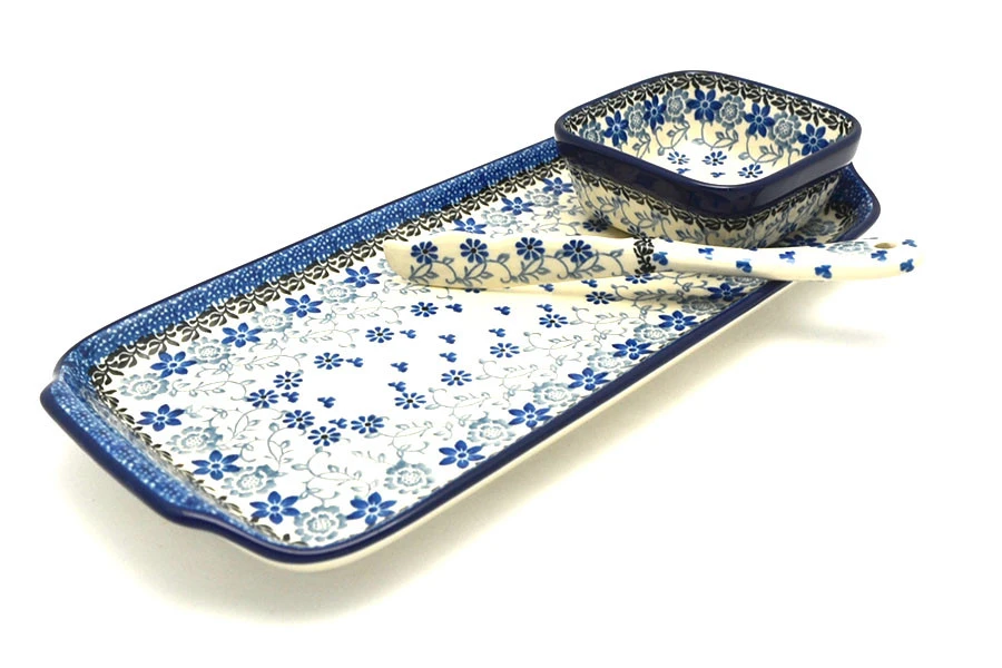 Polish Pottery Appetizer Serving Set - Silver Lace