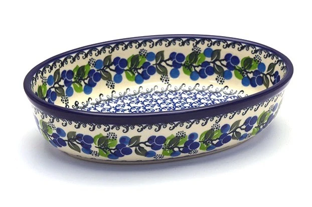 Polish Pottery Baker - Oval - Small - Blue Berries
