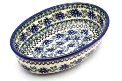 Polish Pottery Baker - Oval - Small - Blue Chicory