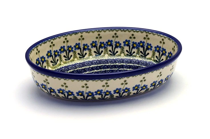 Polish Pottery Baker - Oval - Small - Blue Spring Daisy