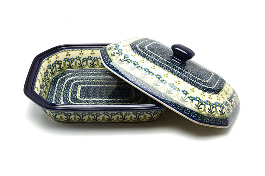Polish Pottery Baker - Rectangular Covered - Large - Blue Spring Daisy 3 Polish Pottery Baker - Rectangular Covered - Large - Blue Spring Daisy