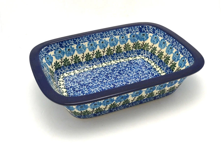 Polish Pottery Baker - Rectangular With Grip Lip - Antique Rose