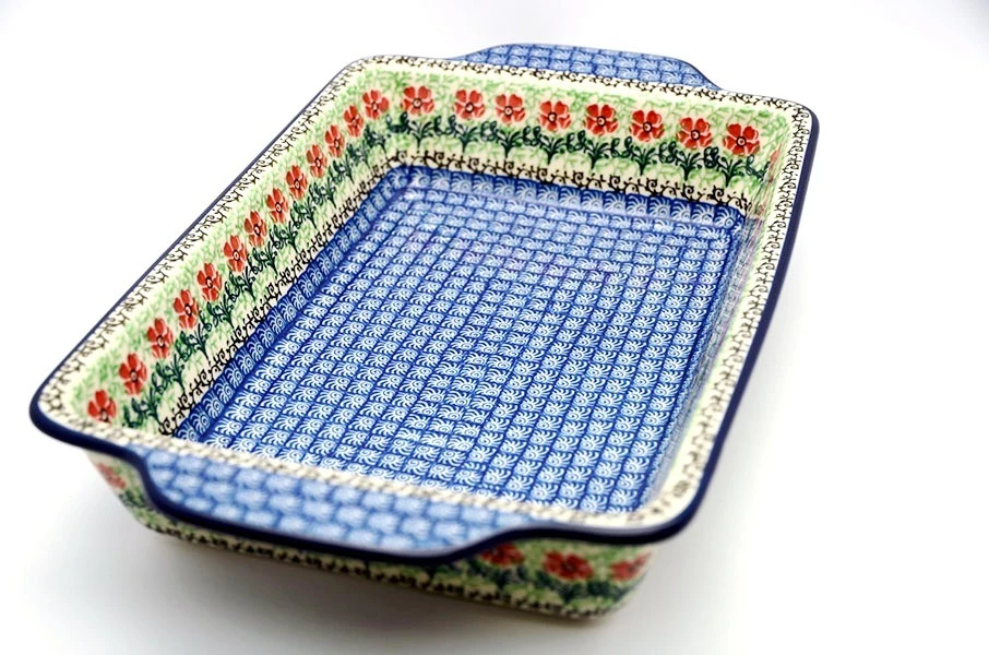 Polish Pottery Baker - Rectangular With Tab Handles - 7 Cups - Maraschino 3 Polish Pottery Baker - Rectangular With Tab Handles - 7 Cups - Maraschino