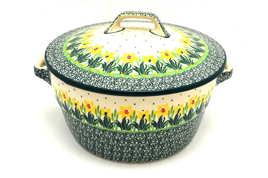 Polish Pottery Baker - Round Covered Casserole - Daffodil 3 Polish Pottery Baker - Round Covered Casserole - Daffodil