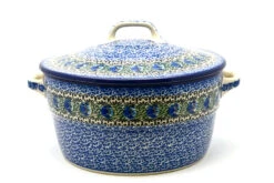 Polish Pottery Baker - Round Covered Casserole - Peacock Feather