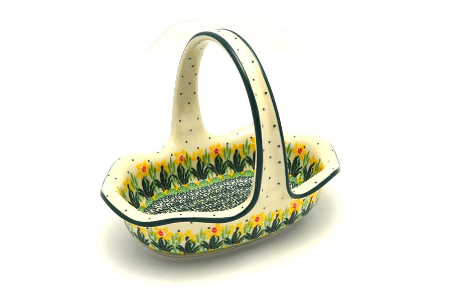 Polish Pottery Basket -Small Oval - Daffodil