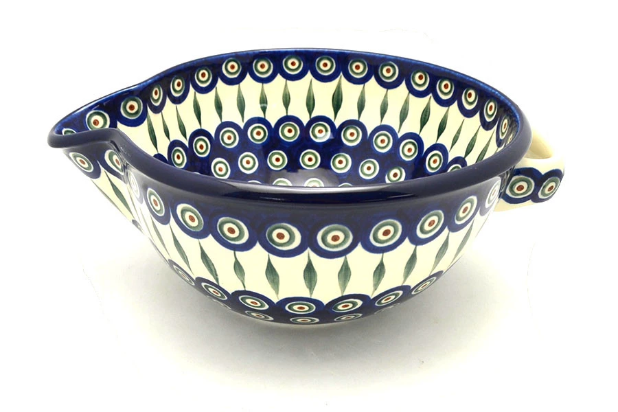 Polish Pottery Batter Bowl - 2 Quart - Peacock 3 Polish Pottery Batter Bowl - 2 Quart - Peacock