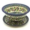 Polish Pottery Berry Bowl With Saucer - Burgundy Berry Green