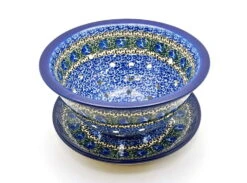 Polish Pottery Berry Bowl With Saucer - Peacock Feather
