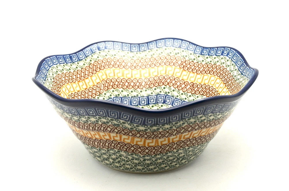 Polish Pottery Bowl - Curvy Edge - 10" - Autumn
