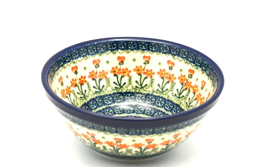 Polish Pottery Bowl - Large Nesting (7 1/2") - Peach Spring Daisy