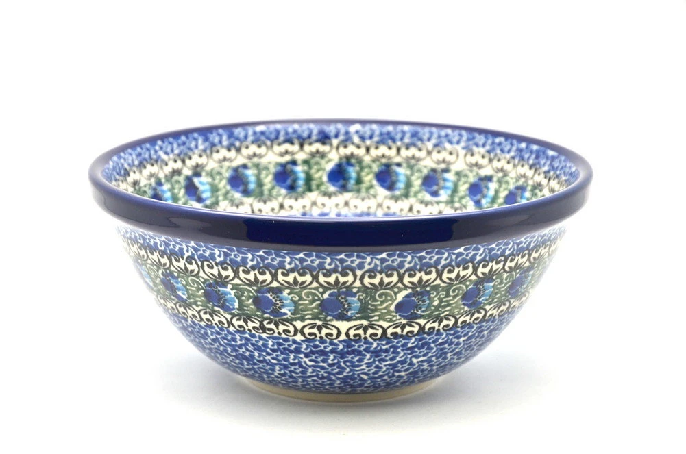 Polish Pottery Bowl - Large Nesting (7 1/2") - Peacock Feather