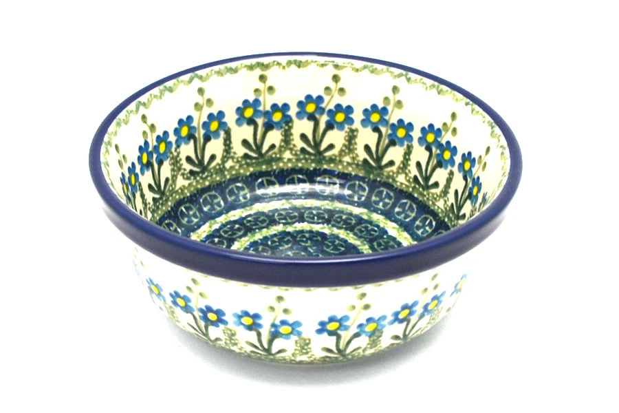 Polish Pottery Bowl - Soup And Salad - Blue Spring Daisy