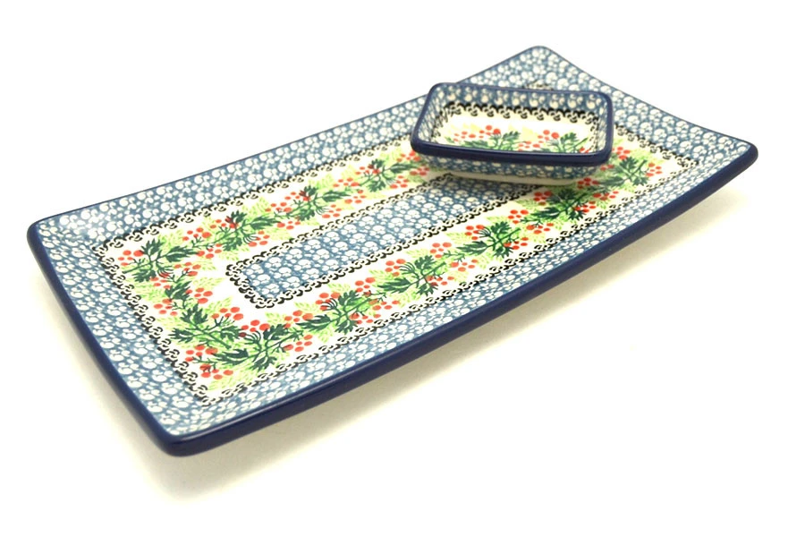 Polish Pottery Bread Dipping Set - Holly Berry