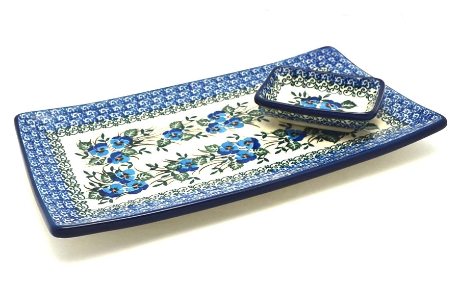 Polish Pottery Bread Dipping Set - Winter Viola