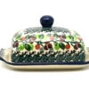 Polish Pottery Butter Dish - Burgundy Berry Green -Tableware Promotional Store ceramika artystyczna polish pottery butter dish burgundy berry green 295 1415a p182