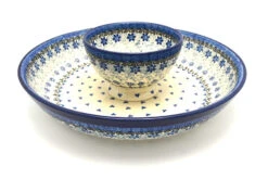 Polish Pottery Chip & Dip Set - Silver Lace