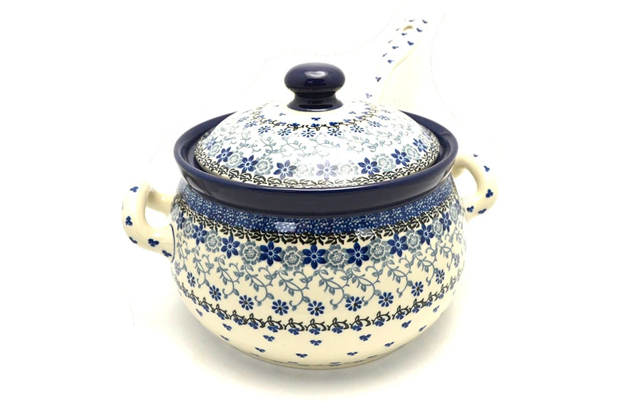 Polish Pottery Covered Tureen And Ladle Set - Silver Lace