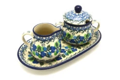 Polish Pottery Cream & Sugar Set - Blue Berries