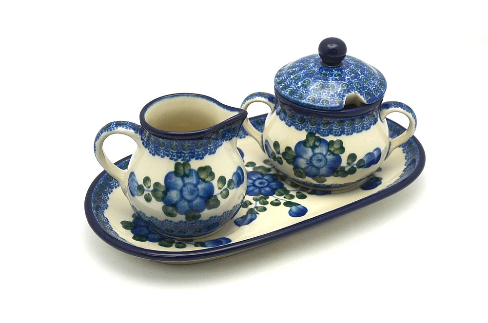 Polish Pottery Cream & Sugar Set - Blue Poppy