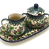 Polish Pottery Cream & Sugar Set - Burgundy Berry Green -Tableware Promotional Store ceramika artystyczna polish pottery cream sugar set burgundy berry green 422 1415a p2870