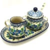Polish Pottery Cream & Sugar Set With Sugar Spoon - Blue Berries -Tableware Promotional Store ceramika artystyczna polish pottery cream sugar set with sugar spoon blue berries s42 1416a p8494