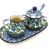 Polish Pottery Cream & Sugar Set With Sugar Spoon - Huckleberry -Tableware Promotional Store ceramika artystyczna polish pottery cream sugar set with sugar spoon huckleberry s42 1413a p8489