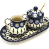 Polish Pottery Cream & Sugar Set With Sugar Spoon - Peacock -Tableware Promotional Store ceramika artystyczna polish pottery cream sugar set with sugar spoon peacock s42 054a p8480