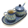 Polish Pottery Cream & Sugar Set With Sugar Spoon - Tranquility -Tableware Promotional Store ceramika artystyczna polish pottery cream sugar set with sugar spoon tranquility s42 1858a p8492
