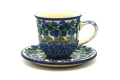 Polish Pottery Cup & Saucer - Huckleberry
