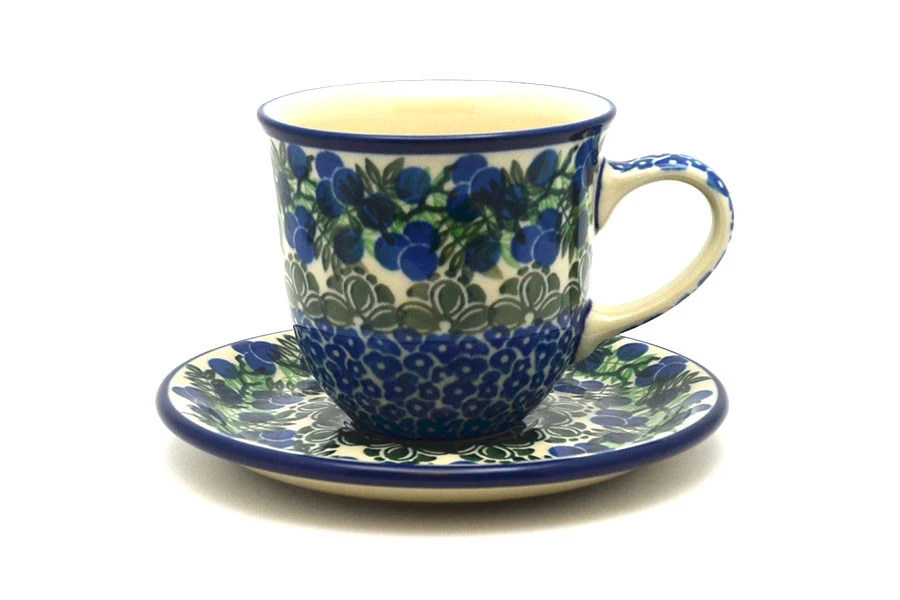 Polish Pottery Cup & Saucer - Huckleberry 3 Polish Pottery Cup & Saucer - Huckleberry