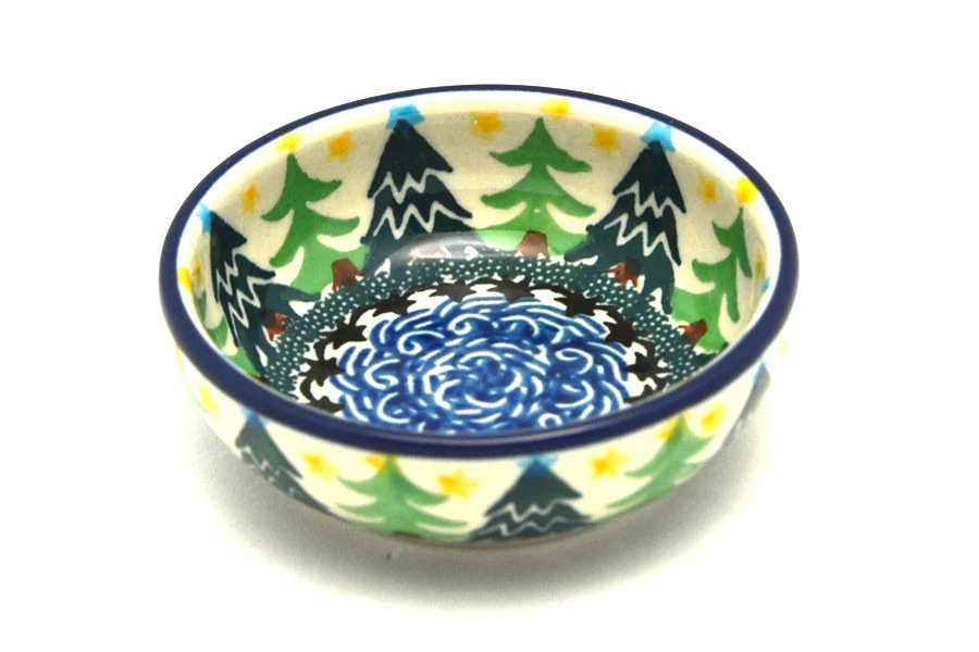Polish Pottery Dish - Round Food Prep - Christmas Trees 3 Polish Pottery Dish - Round Food Prep - Christmas Trees