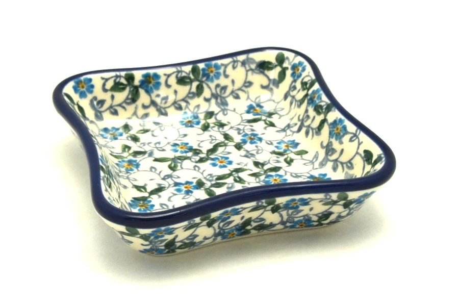 Polish Pottery Fluted Dipping Dish - Forget-Me-Knot