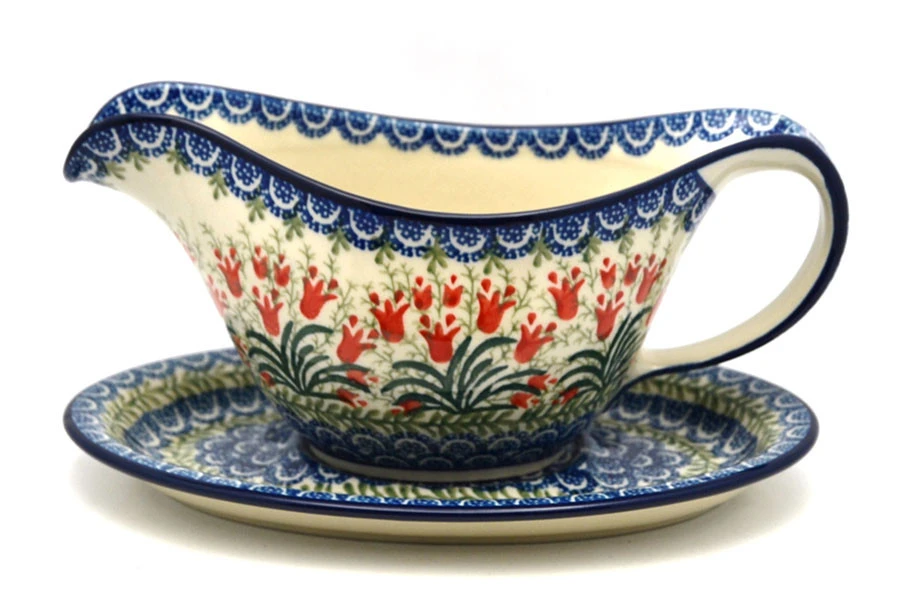 Polish Pottery Gravy Boat - Crimson Bells