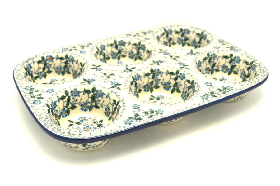 Polish Pottery Muffin Pan - Forget-Me-Knot