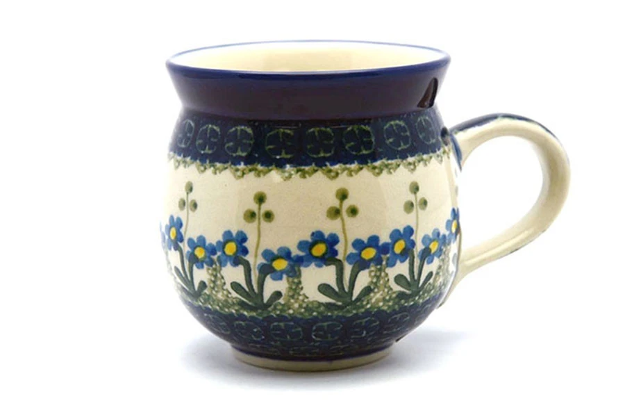 Polish Pottery Mug - 11 Oz. Bubble - Blue Spring Daisy 3 Polish Pottery Mug - 11 Oz. Bubble - Blue Spring Daisy