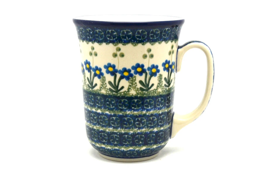 Polish Pottery Mug - 16 Oz. Bistro - Blue Spring Daisy