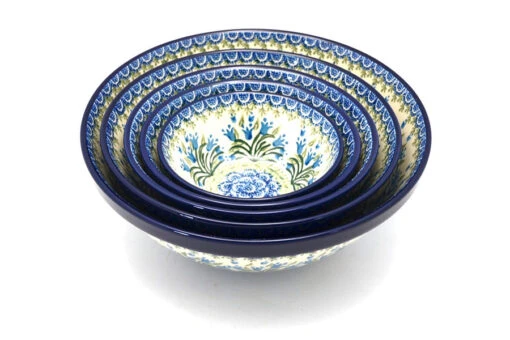 Polish Pottery Nesting Bowl Set - Blue Bells 4 Polish Pottery Nesting Bowl Set - Blue Bells -Tableware Promotional Store ceramika artystyczna polish pottery nesting bowl set blue bells s05 1432a p6447
