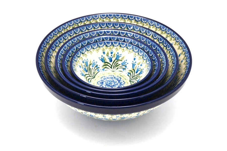 Polish Pottery Nesting Bowl Set - Blue Bells