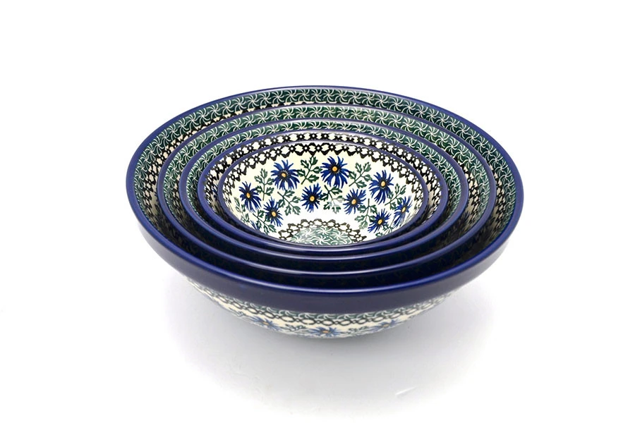 Polish Pottery Nesting Bowl Set - Blue Chicory