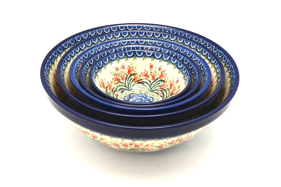 Polish Pottery Nesting Bowl Set - Crimson Bells