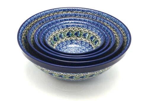 Polish Pottery Nesting Bowl Set - Peacock Feather 1 Polish Pottery Nesting Bowl Set - Peacock Feather -Tableware Promotional Store ceramika artystyczna polish pottery nesting bowl set peacock feather s05 1513a p8258