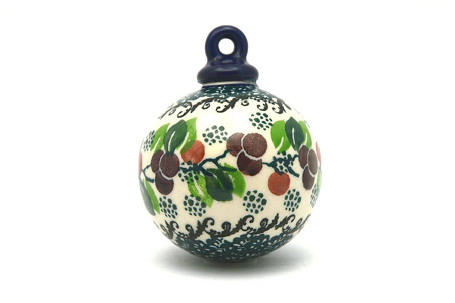 Polish Pottery Ornament - Ball - Burgundy Berry Green
