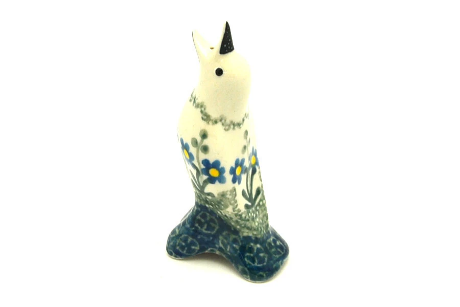 Polish Pottery Pie Bird - Blue Spring Daisy