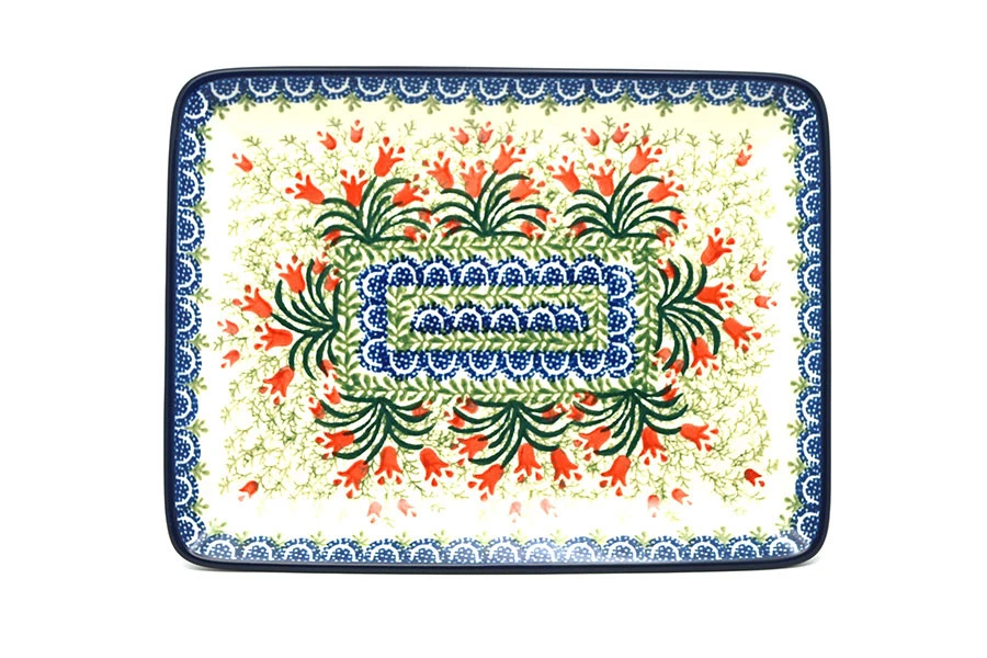 Polish Pottery Plate - Rectangular - Crimson Bells